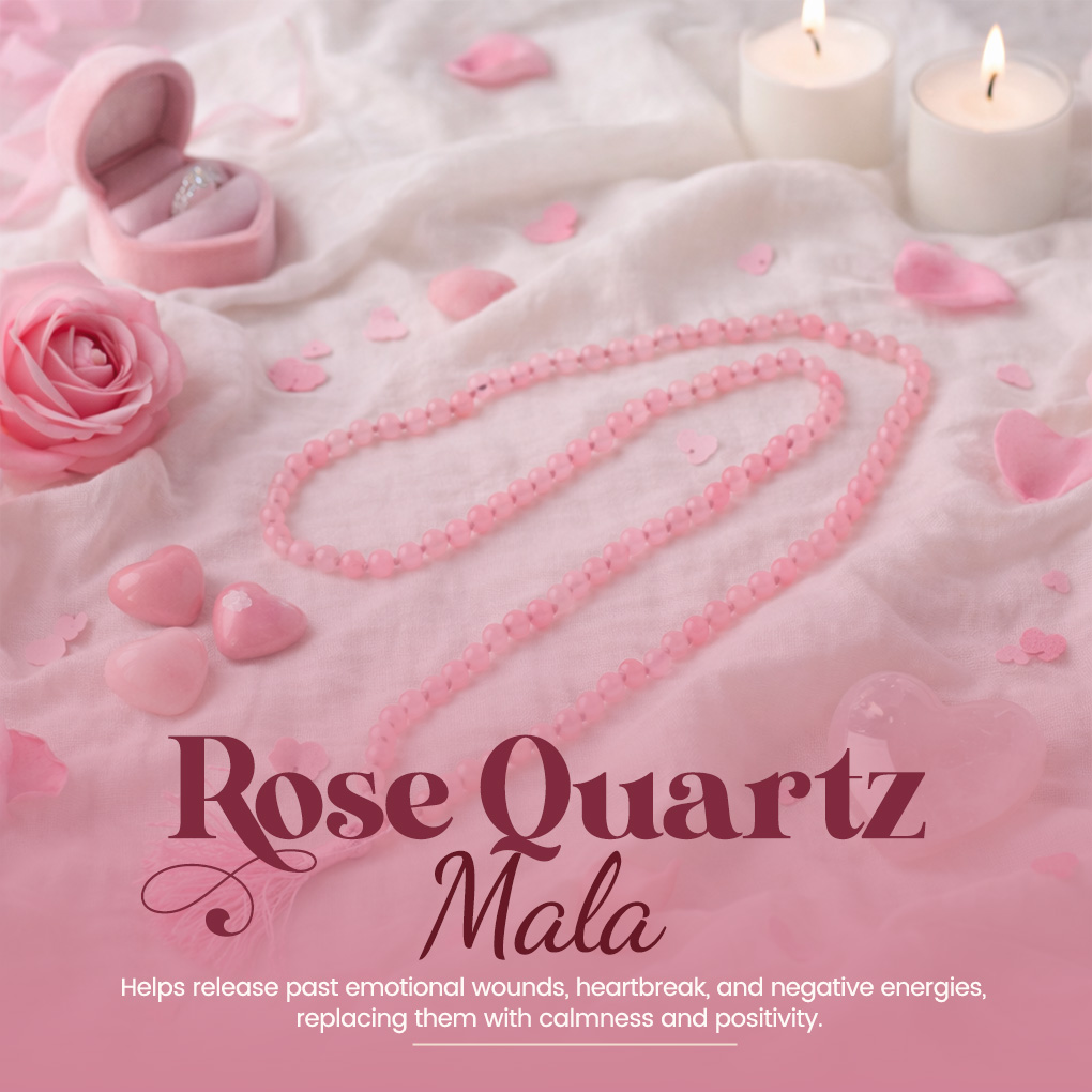 Rose Quartz Mala with Silk Thread