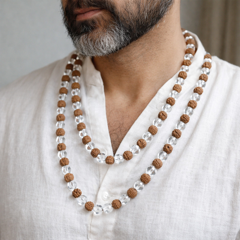 Rudraksha With Clear Quartz Mala